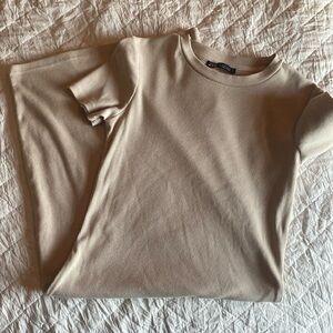 Zara Classy Ribbed Cream Dress